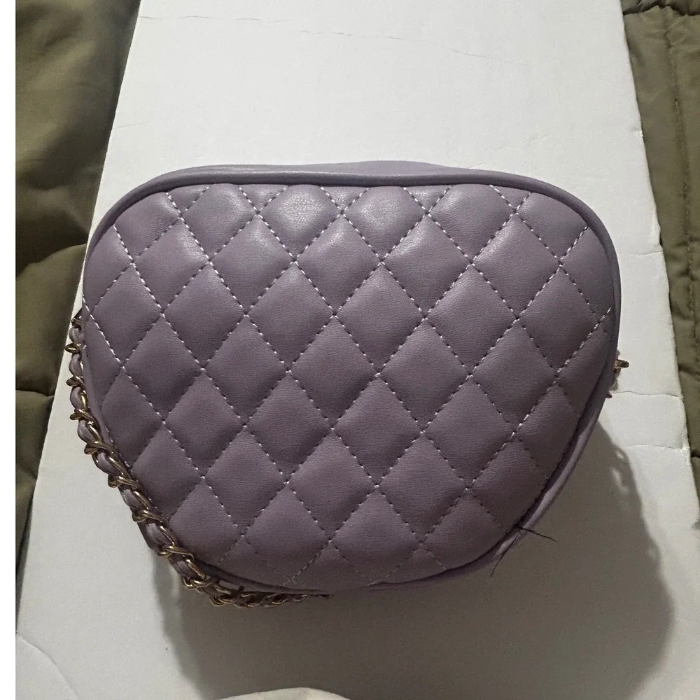 Kids Lavender Quilted Heart Crossbody Bag Purple Gold Chain Strap Purse